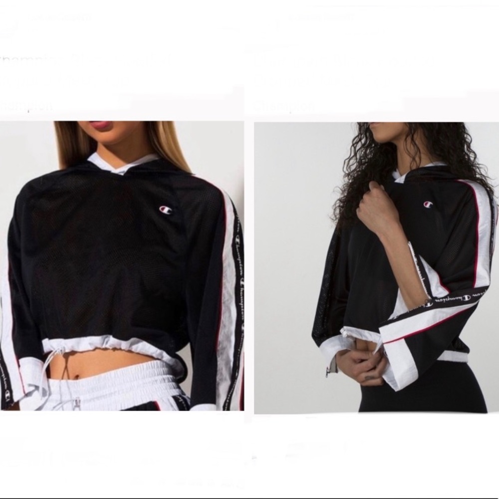 Champion Black Hooded Cropped Mesh Top XL